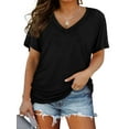 thumbnail image 1 of Womens Short Sleeve V Neck Dolman Tops with Side Shirring Loose Fit Shirts, 1 of 6