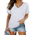 thumbnail image 1 of Womens Short Sleeve V Neck Dolman Tops with Side Shirring Loose Fit Shirts, 1 of 6
