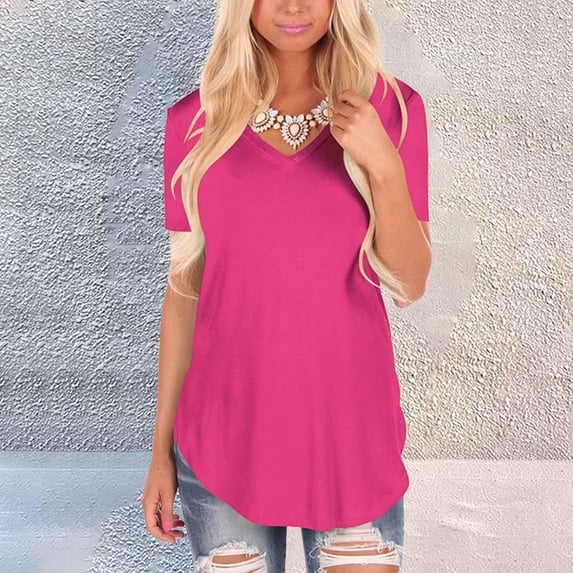 Womens Short Sleeve V Neck Loose Casual T Shirts Summer Tops