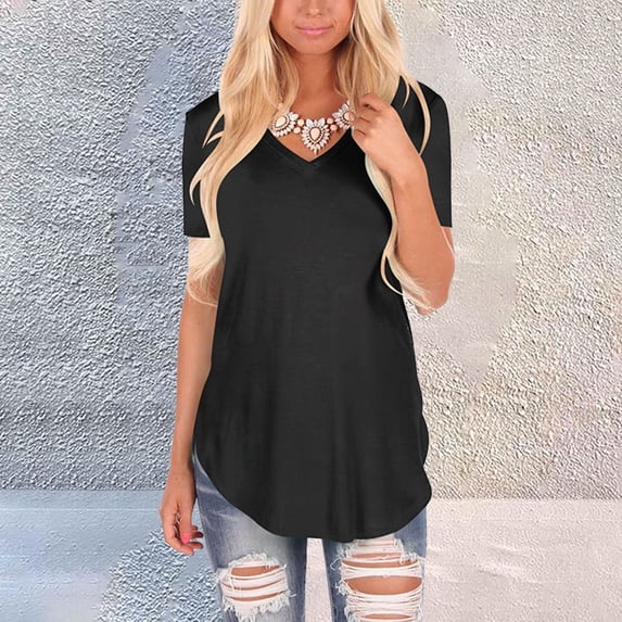 Womens Short Sleeve V Neck Loose Casual T Shirts Summer Tops