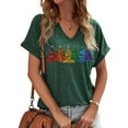 thumbnail image 1 of Womens Short Sleeve V Neck Merry Christmas T-Shirts Christmas Tree Bright Graphic Tee Tops (XL,Green), 1 of 1