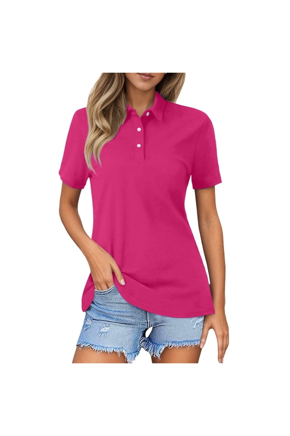 Womens Short Sleeve V Neck Polo Shirts Spring Fall Stylish Collared Button Up Workout Tops Spring Fall Slim Fit Business Tops Blouse