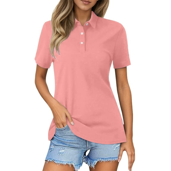 Womens Short Sleeve V Neck Polo Shirts Spring Fall Stylish Collared Button Up Workout Tops Spring Fall Slim Fit Business Tops Blouse