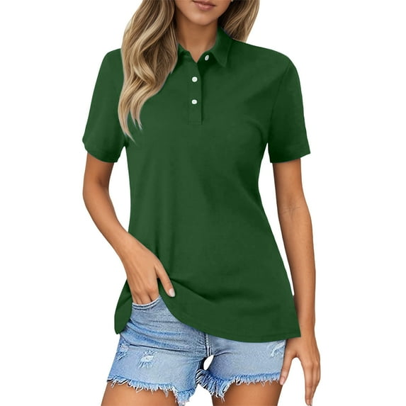 Womens Short Sleeve V Neck Polo Shirts Spring Fall Stylish Collared Button Up Workout Tops Spring Fall Slim Fit Business Tops Blouse