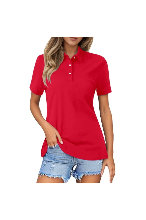 Womens Short Sleeve V Neck Polo Shirts Spring Fall Stylish Collared Button Up Workout Tops Spring Fall Slim Fit Business Tops Blouse