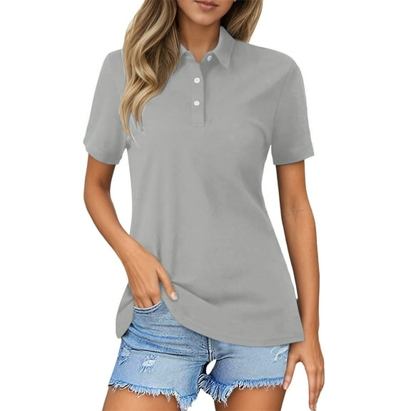 Womens Short Sleeve V Neck Polo Shirts Spring Fall Stylish Collared Button Up Workout Tops Spring Fall Slim Fit Business Tops Blouse