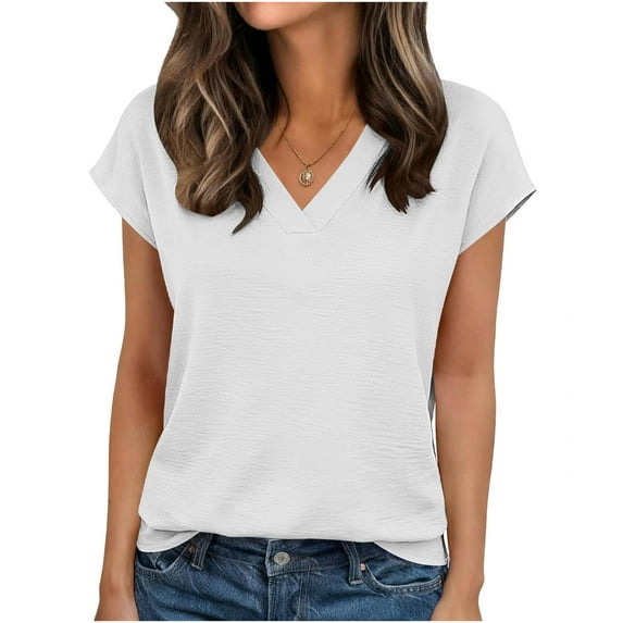 Womens Short Sleeve V Neck Shirts Basic Tees Soft Casual Cap Sleeve T Shirts Trendy Spring Summer Tops