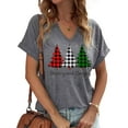 thumbnail image 1 of Womens Short Sleeve V Neck T-Shirts Merry Bright Christmas Tree Graphic Tee Tops, 1 of 1