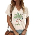 thumbnail image 1 of Womens Short Sleeve V Neck T-Shirts Merry Bright Christmas Tree Graphic Tee Tops, 1 of 1