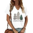 thumbnail image 1 of Womens Short Sleeve V Neck T-Shirts Merry Bright Christmas Tree Graphic Tee Tops, 1 of 1