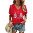 thumbnail image 1 of Womens Short Sleeve V Neck T-Shirts Merry Christmas Shirts Merry and Bright Christmas Tree Graphic Tee Tops, 1 of 1