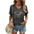thumbnail image 1 of Womens Short Sleeve V Neck T-Shirts Merry Christmas Shirts Merry and Bright Christmas Tree Graphic Tee Tops, 1 of 1