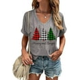thumbnail image 1 of Womens Short Sleeve V Neck T-Shirts Merry Christmas Shirts Merry and Bright Christmas Tree Graphic Tee Tops, 1 of 1