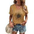 thumbnail image 1 of Womens Short Sleeve V Neck T-Shirts Wildflower Printed Graphic Tee Tops, 1 of 1
