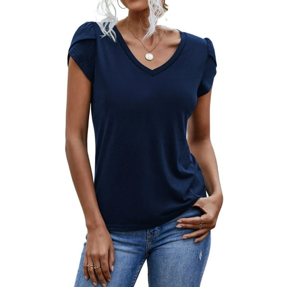 Womens Short Sleeve V Neck Tee Summer Blouse For Women