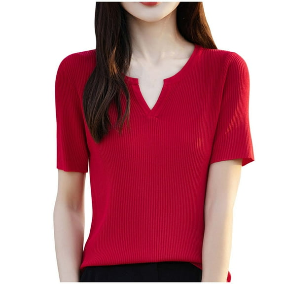 Womens Short Sleeve V Neck Tops Business Casual Lightweight Comfy Blouses Summer Fashion Outfits