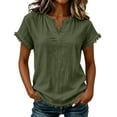 thumbnail image 1 of Womens Short Sleeve V Neck Tshirts Tops Summer Boho Beach Tops Solid Color Raw Edge Hem Gauze Blouses, XL, 1 of 7