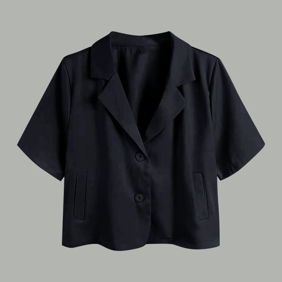 Womens Short Sleeve Work Office Blazer Jacket Lapel Neck Button Down Cropped Shirt Suit Blouses 2026 Trendy Blouse 2026 Spring Summer Limited-time offer