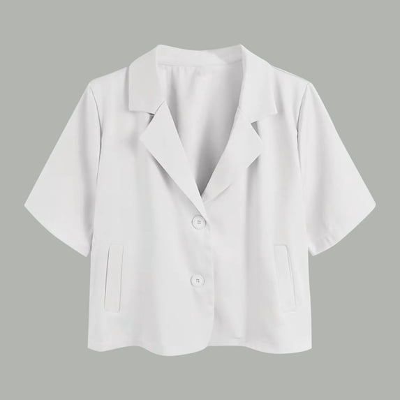 Womens Short Sleeve Work Office Blazer Jacket Lapel Neck Button Down Cropped Shirt Suit Blouses 2026 Trendy Blouse 2026 Spring Summer Limited-time offer