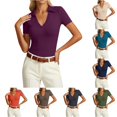thumbnail image 1 of Womens Short Sleeve Work Shirts Summer V Neck Business Casual Polo Tops Basic Office Blouses Dark Purple Size S, 1 of 8