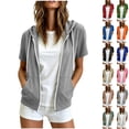 thumbnail image 1 of Womens Short Sleeve Zip Up Hoodies Lightweight Slim Fit Drawstring Comfort Sweatshirts Summer Casual Fashion Clothes, 1 of 7