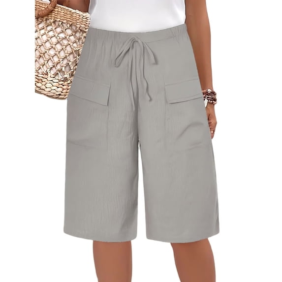 Womens Short Style with Pockets Casual Shorts for Women Summer Relaxed Fit Five Point Length Light Gray XL