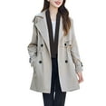 thumbnail image 1 of Womens Short Trench Coats with Pockets Elegant Collared Double-Breasted Jackets Ladies Casual Lightweight Solid Long Sleeve Outerwear, 1 of 3
