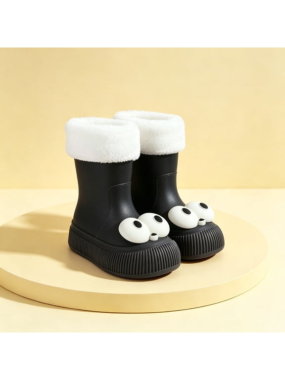 Womens Short Wellies Waterproof Ladies Mid Calf Wellington Boots Garden Walking Outdoor Mud Snow Rain Boots Black 3-3.5