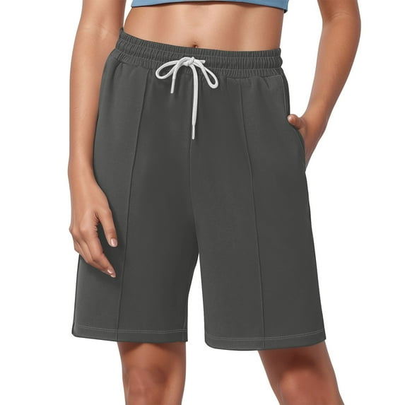 Womens Shorts 2025 Drawstring Waist Athletic Gym Shorts Casual Loose Running Shorts with Pockets dark gray Large