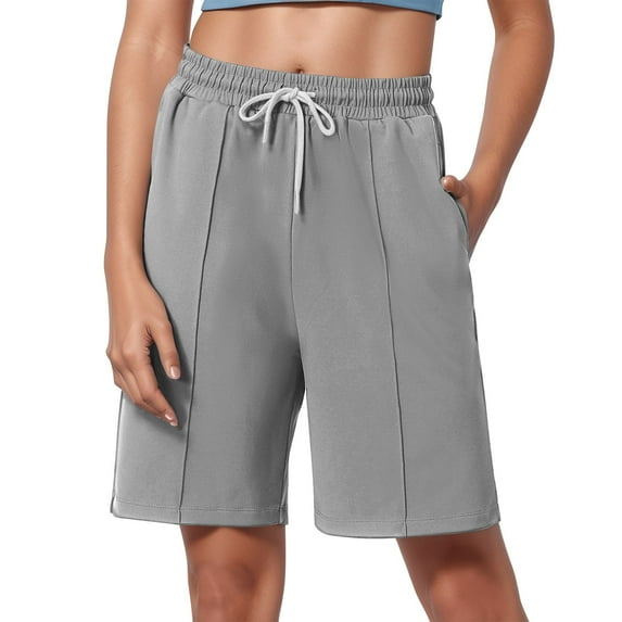Womens Shorts 2025 Drawstring Waist Long Yoga Shorts Casual Loose Athletic Gym Shorts with Pockets gray Small