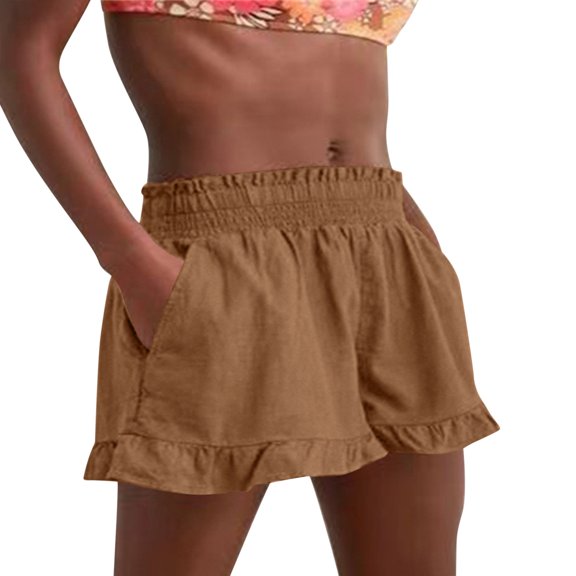 Womens Shorts 2025 Summer Casual Comfy Beach Ruffle Flowy Shorts with Pockets S-2XL