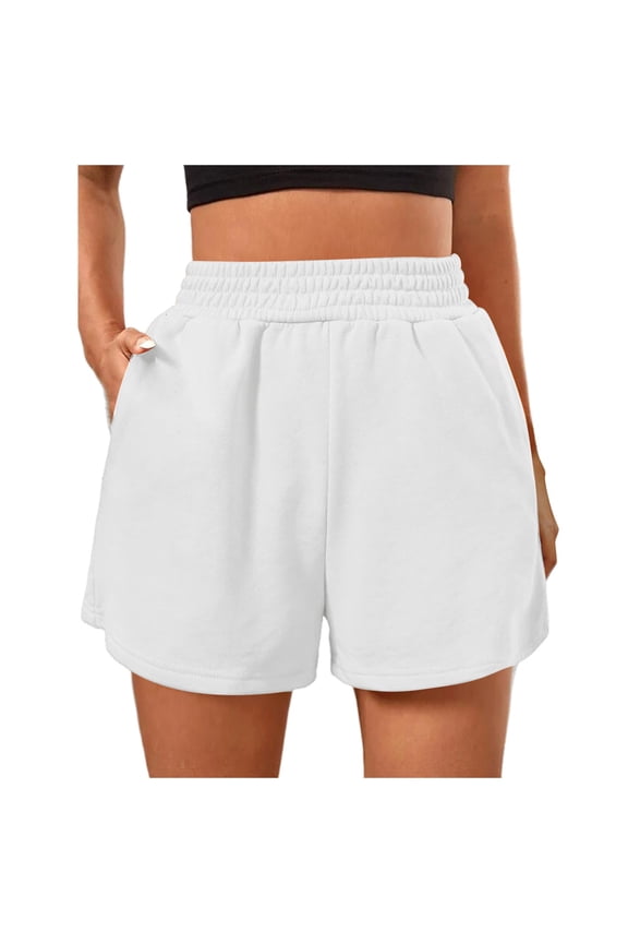 Womens Shorts 2025 Summer Elastic Waist Loose Wide Leg Solid Color Casual Sports Beach Vacation Trendy 2025 S-2XL