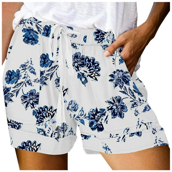 Womens Shorts 2025 Summer Plus Size Printing Casual Beach Drawstring Loose Cute Vacation Trendy Clothes Loose High Waisted Short with Pockets S-5XL