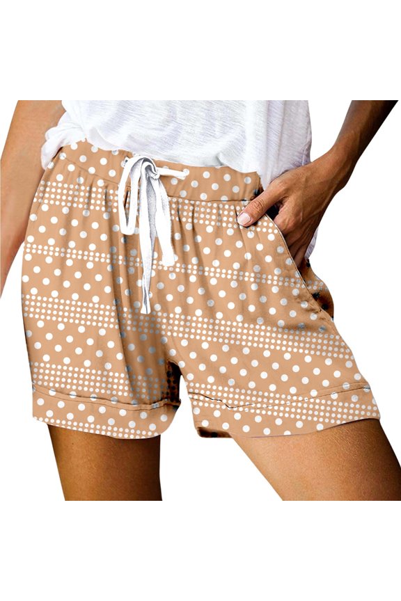 Womens Shorts 2025 Summer Print Loose Lace Up High Waisted Sports Casual Beach Shorts with Pockets S-2XL