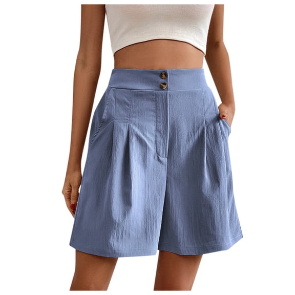Womens Shorts 2025 Summer Solid Color Loose Breathable Semi Elastic Waist High Waist Wide Leg Casual Beach Shorts S-XL