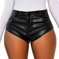 thumbnail image 1 of Womens Shorts 2025 Summer Sports Pants Pu Leather Black Mid Waist Fashion Weekend Micro Elastic Comfort Plain Casual Beach Shorts S-2XL, 1 of 8