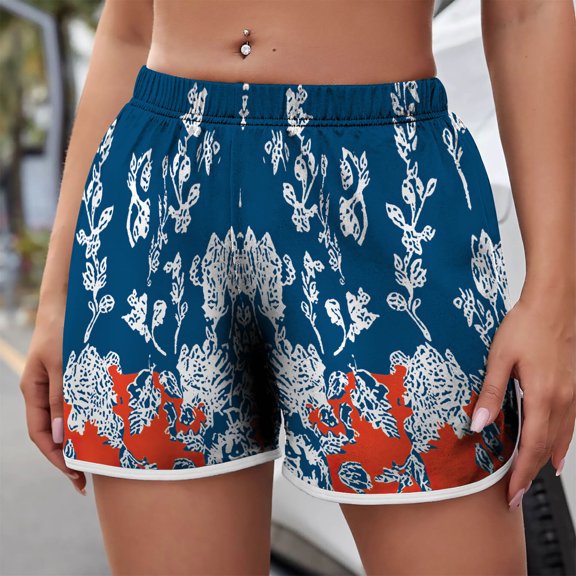 Womens Shorts Aoujea Summer Women Plus Size Women's Lightweight Shorts Casual Print Shorts Pants Elastic Waist Drawstring Comfy Shorts Blue on Clearance