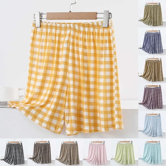 Womens Shorts Athletic Women Summer Shorts High Waisted Loose Checkered Comfortable Stretchy Light Blue XL