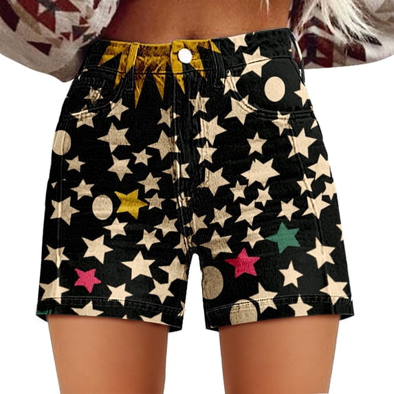 Womens Shorts BWASD Casual Retro Boho Floral Printed Relaxed Fit Summer Beach Pants with Pockets Button Elastic Waist Workout Shorts Outdoor Fashion Clothes (Black,2XL)