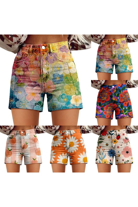 Womens Shorts BWASD Fashion Summer Breathable Workout Pants with Pockets Relaxed Loose Fit Bohemian Print Denim Shorts 2028 Beach Vacation Travel Trendy (Green,M)