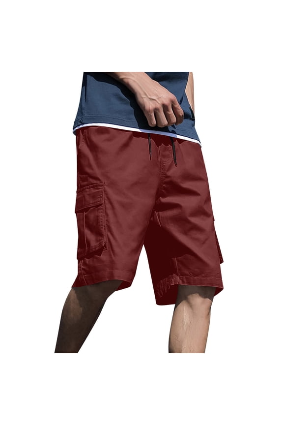 Womens Shorts Cargo Sports And Leisure Elastic Waist Drawstring Multi Pocket rkwear Short Wine,L