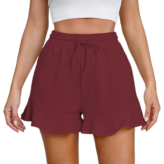 Womens Shorts Casual Comfy Drawstring Lace Up Elastic Waist Summer Wide Leg Loose High Waisted Short with Pockets S-2XL