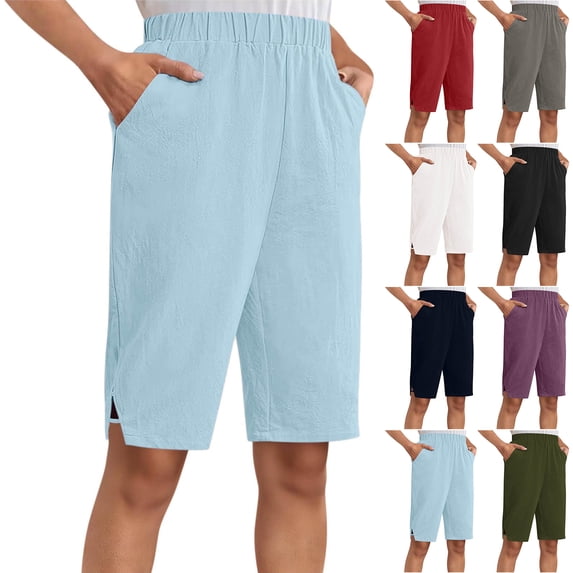 Womens Shorts Casual Elastic Waist Comfy Lounge Bermuda Shorts with Pockets Fashion Cute Summer Shorts, XL