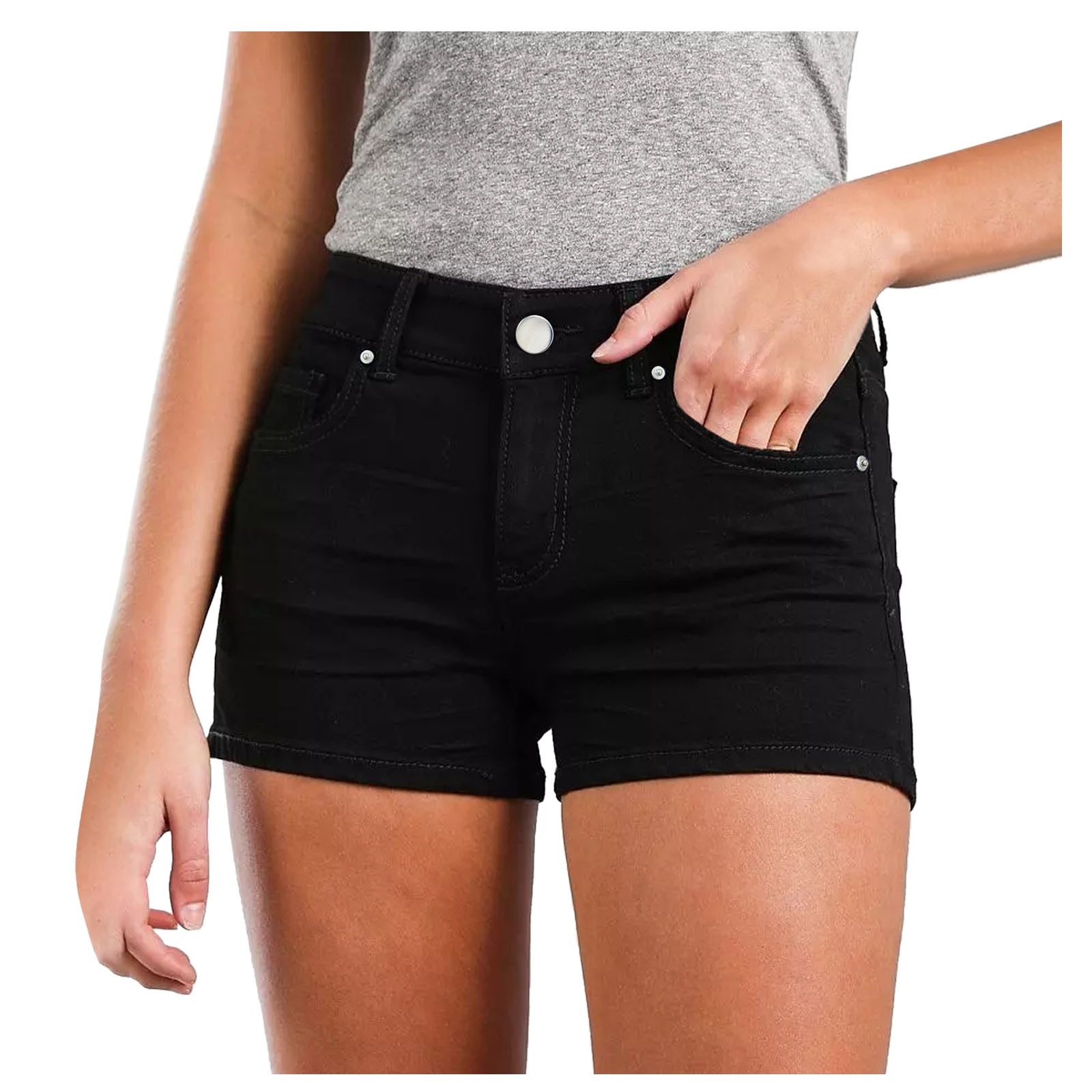 Womens Shorts Casual Fashion Slim Pockets Shorts Solid Black Jeans Shorts