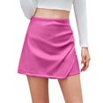 thumbnail image 1 of Womens Shorts Casual Leather Skorts Pu Leather Elastic Waist Ruched Wrap Skorts Skirts Loose High Waisted Short S-2XL, 1 of 4