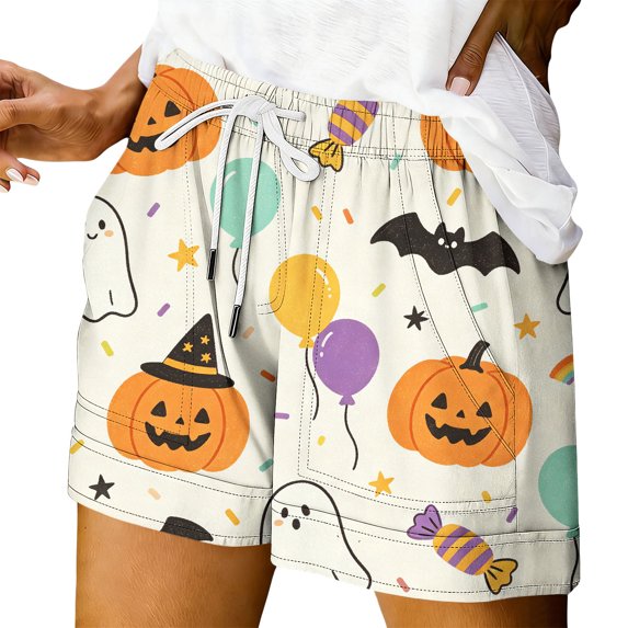 Womens Shorts Casual Halloween Print Summer Casual Shorts With Pockets Women's Sports & Recreation Shorts XXL Brown