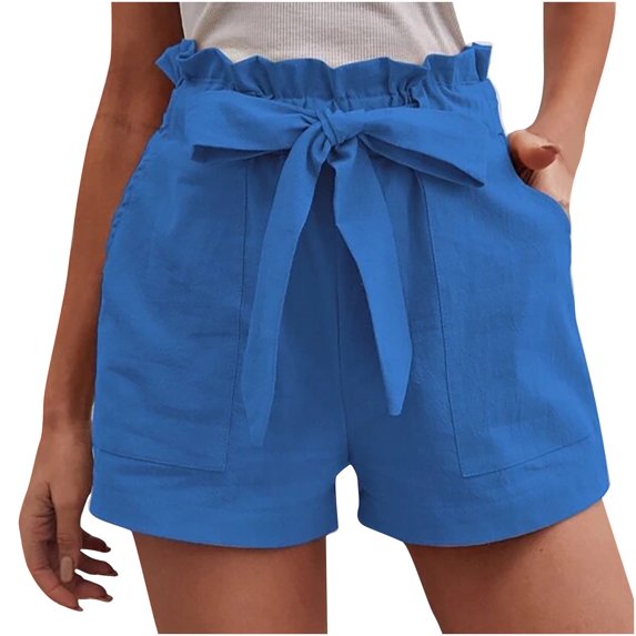 Womens Shorts Casual Sevevn Women's Fashion Solid Color Casual Wide Leg Loose High Waist Lace-up Shorts