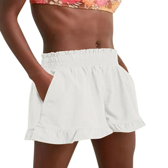 Womens Shorts Casual Summer Comfy Beach Ruffle Beach Vacation Trendy 2025 with Pockets S-2XL