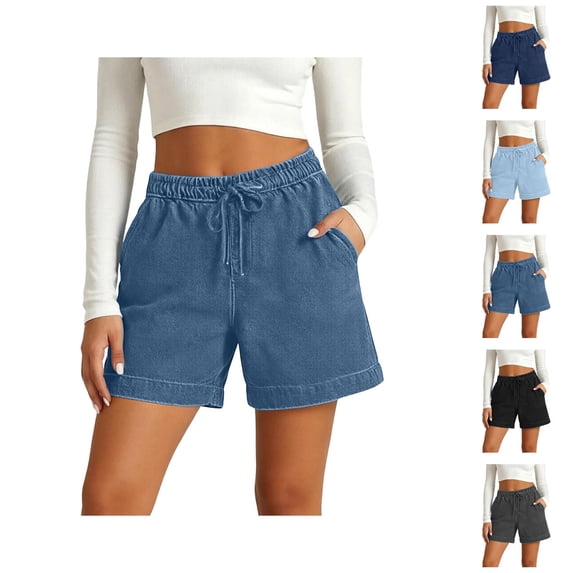 Womens Shorts Casual Summer Elastic High Waist Wide Leg Loose Fit Stretchy Beach Shorts with Pockets