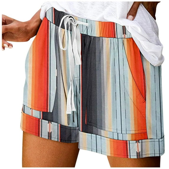 Womens Shorts Casual Summer Floral Print Beach Drawstrings Shorts With Pockets Loose Vacation Shorts